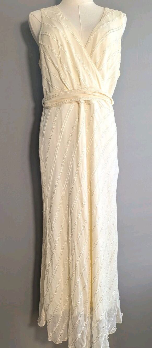Jonathan Martin Ivory Silk Faux Wrap Midi Dress Embroidered Belted Wedding 12